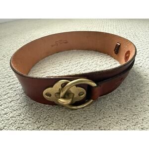 Vintage Etienne Aigner Brown Leather Belt Double Ring Brass Buckle Handmade